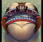  anthro belly blush clothed clothing digital_media_(artwork) fur hair hi_res koda_(legendofkota) looking_at_viewer male mammal mephitid obese obese_male overweight overweight_male simple_background skunk smile solo tail teeth tigertimeworks 