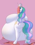  2022 5_fingers anthro belly belly_dancer better_version_at_source big_belly big_breasts big_butt blue_hair blue_tail breasts bumpywish butt clothing cutie_mark digital_media_(artwork) equid equine female fingers friendship_is_magic green_hair green_tail hair half-closed_eyes hasbro hi_res horn huge_breasts humanoid_hands hyper hyper_belly hyper_breasts hyper_pregnancy looking_back mammal multicolored_hair multicolored_tail my_little_pony narrowed_eyes nude pink_background pink_hair pink_tail pregnant pregnant_female princess_celestia_(mlp) simple_background standing thick_thighs torn_clothing white_body wide_hips winged_unicorn wings 