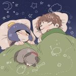  2boys animal animification black_hair blanket brown_hair closed_eyes clyde_donovan craig_tucker dog hat male_focus mb999 multiple_boys open_mouth pillow sleeping south_park star_(symbol) sweat thick_eyebrows under_covers 