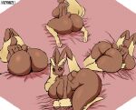  absurd_res anthro bed bed_sheet bedding big_breasts big_butt breasts butt feet female fluffy fur furniture fuzymuze generation_4_pokemon hi_res huge_breasts huge_butt humanoid hyper hyper_butt lagomorph lopunny mammal nintendo nude pawpads pokemon pokemon_(species) red_eyes sketch smug solo tail 