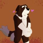  2022 anthro beargarbage black_body black_ears black_fur black_nose black_tail bluey_(series) border_collie brown_background canid canine canis collie digital_media_(artwork) domestic_dog eyes_closed fur hands_together happy heart_symbol herding_dog hi_res mackenzie&#039;s_dad_(bluey) male mammal multicolored_body multicolored_fur pastoral_dog pose sheepdog simple_background smile solo tail two_tone_body two_tone_fur two_tone_tail white_body white_fur white_tail 