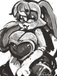  3:4 anthro armor armwear big_breasts bodysuit breastplate breasts cleavage clothed clothing cosplay elbow_gloves female gloves handwear hi_res lagomorph leporid lipstick long_ears makeup mammal rabbit ramdoctor rouge_the_bat sega sketch skinsuit solo sonic_the_hedgehog_(series) tight_clothing vanilla_the_rabbit 
