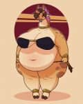  2024 2d_animation animal_print animated anthro belly big_belly big_breasts blush bouncing_belly bouncing_breasts breasts breath brown_hair clothing dabbledraws female giraffe giraffe_print giraffid hair hooves horn huge_breasts kubwa_kalua mammal navel obese obese_anthro obese_female ossicone overweight overweight_anthro overweight_female pink_hair solo standing struggling_to_fit thick_thighs thong underwear wide_hips 