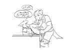  4_toes anthro balls barefoot black-kitten canid canine canis claws clothed clothing dialogue domestic_dog duo english_text feet female fur genitals hair hi_res immediate_sex male male/female mammal paws sketch speech_bubble tail text toes 