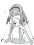  1boy 1girl arknights disembodied_hand gandy_(gan3e46) greyscale hairband hand_on_another&#039;s_cheek hand_on_another&#039;s_face heart highres holding_another&#039;s_wrist monochrome one_eye_closed priestess_(arknights) solo_focus white_background 