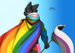  anthro colored demisexual_pride_colors facial_scar gradient_background kerchief kobold lgbt_pride looking_at_viewer looking_back male monster multicolored_body muscular muscular_male patchwork_creature pride_color_cape pride_color_flag pride_colors rainbow_pride_colors rear_view reks_(spoongod) scar shaded simple_background solo spoongod 