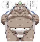  2024 absurd_res anthro ashigara_(tas) asian_clothing balls bear belly big_belly black_nose brown_body clothing east_asian_clothing genitals hi_res japanese_clothing japanese_text kemono lifewonders male mammal mawashi moobs navel nipples open_mouth overweight overweight_male pubes sigenoya solo sumo sumo_wrestler takotyutyu text tokyo_afterschool_summoners 