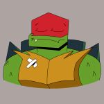 1:1 absurd_res animal_humanoid anthro athletic athletic_anthro athletic_male band-aid bandage eyes_closed green_body green_skin grey_background happy hi_res humanoid male mask muscular muscular_anthro muscular_male radiosonic94 raphael_(rottmnt) raphael_(tmnt) red_mask reptile reptile_humanoid rise_of_the_teenage_mutant_ninja_turtles scales scalie scalie_humanoid shell simple_background smile smiley_face solo teenage_mutant_ninja_turtles teeth turtle turtle_humanoid