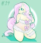  2022 anthro blue_eyes bow_accessory bow_ribbon breasts circle_background cleavage clothed clothing digital_drawing_(artwork) digital_media_(artwork) dress equid equine female fluttershy_(mlp) friendship_is_magic hair hi_res horse junkedart kneeling mammal mane maydendressup my_little_pony neckwear no_underwear pink_hair pink_mane pony portrait smile solo yellow_body 