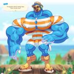 2020 4_fingers abs absurd_res animal_crossing anthro artist_name avian avian_feet beach_clothes beak biceps big_biceps big_chest big_muscles biped bird blue_arms blue_chest blue_hair blue_hands blue_legs blue_neck blurred_background brown_beak brown_claws chest_tuft claws clothed clothed_anthro clothed_male clothing columbid dialogue digital_drawing_(artwork) digital_media_(artwork) dodo electronics english_text extinct eyewear fingers flip_flops gameplay_mechanics hair hand_on_hip hand_on_own_hip hat headgear headphones headwear hi_res huge_arms huge_muscles male monotone_face monotone_hair multicolored_clothing muscular muscular_anthro muscular_arms muscular_legs muscular_male nintendo nipple_outline nipples orange_clothing pattern_clothing pecs question question_mark questioning recently_extinct_species sandals shirt signature solo speech_bubble standing striped_clothing stripes sunglasses sunglasses_on_face swimwear talking_to_viewer text thick_arms thick_thighs tongue topwear tuft two_tone_clothing white_clothing white_fingers white_shirt white_topwear wilbur_(animal_crossing) wolfiecanem