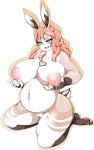 anthro big_breasts blue_eyes blush bodily_fluids breast_grab breast_milking breasts brown_body brown_fur female fluffy fluffy_tail fur genitals hand_on_breast hi_res lactating lagomorph leporid looking_at_viewer mammal mellonsoda nipples nude open_mouth open_smile orange_body orange_fur pregnant pregnant_female pussy rabbit simple_background smile solo teeth thick_thighs tongue white_body white_fur 