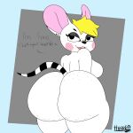  animal_crossing anthro bedroom_eyes bella_(animal_crossing) big_breasts big_butt black_eyes blonde_hair blush blush_stickers breasts butt cellulite english_text female freckles freckles_on_butt hair hi_res huge_butt looking_back mammal markings murid murine narrowed_eyes nintendo nude open_mouth rat rodent seductive side_boob solo striped_markings striped_tail stripes tail_markings text thick_thighs thixxen video_games wide_hips 