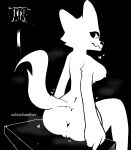 anthro anus breasts butt canid canine echochamber female fox mammal monochrome musk musk_clouds solo 