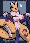  anthro bandai_namco bodily_fluids breasts clothing digimon digimon_(species) female fenefell fur genital_fluids genitals gloves handwear nipples pussy pussy_juice renamon solo tentacles white_body white_fur yellow_body yellow_fur 