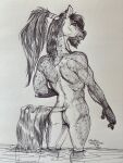  3:4 absurd_res butt dappled_fur equid equine hair hi_res horse looking_at_viewer looking_back looking_back_at_viewer male mammal nude phathusa ponytail sketch solo suverenniy tail_wraps wraps 