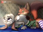  anthro balls breasts butt canid canine canis clothed clothing disney duo female footwear fox genitals hi_res judy_hopps lagomorph legwear leporid link6432 male male/female mammal nick_wilde nipples nude oral penis rabbit sex socks zootopia 