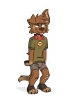  anthro bandage black_clothing black_footwear black_socks boxer_briefs brown_body brown_fur brown_nose canid canine canis claws clothing collar domestic_dog footwear fur green_clothing green_shirt green_t-shirt green_topwear grey_boxer_briefs grey_clothing grey_underwear half-closed_eyes hi_res male mammal matt_riskely narrowed_eyes pantsless shadow shirt simple_background socks solo t-shirt tinydeerguy toeless_footwear toeless_socks tongue tongue_out topwear underwear white_background 