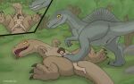 animal_genitalia bestiality brown_body claws cloaca cloacal dinosaur female feral forest genitals grey_body grin group hi_res human human_on_feral interspecies jurassic_park larger_female larger_feral looking_down looking_pleasured male male/female male_on_feral mammal open_mouth plant prehistoric_species reptile rexy_(jurassic_park) scalie sharp_teeth size_difference smaller_male smile spinosaurid spinosaurus stomping strohdelfin teeth theropod tongue tongue_out tree tyrannosaurid tyrannosauroid tyrannosaurus tyrannosaurus_rex universal_studios yellow_eyes