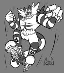  black_and_white boots clothing flying footwear generation_7_pokemon hi_res incineroar male monochrome nintendo pendant pokemon pokemon_(species) rocket_boots solo soul-silver-dragon tahu_(incineroar) video_games 