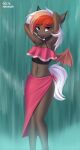  anthro bat_pony bat_wings breasts brown_body brown_fur clothing delta_hronum digital_media_(artwork) dress ear_tuft equid eyebrows fan_character fangs female fur hair hasbro hi_res looking_at_viewer mammal membrane_(anatomy) membranous_wings multicolored_hair my_little_pony navel open_mouth open_smile red_eyes signature smile solo standing tan_hair tuft water waterfall white_hair white_tail wings 