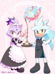  1boy 1girl alternate_costume animal_ears apron black_apron black_dress black_footwear black_vest blaze_the_cat blaze_the_cat_(maid) cass_terra_22 cat_ears cat_girl cat_tail commentary cup dress fire furry furry_female furry_male gloves hedgehog_boy hedgehog_ears holding juliet_sleeves korean_commentary long_dress long_sleeves maid maid_headdress official_alternate_costume pouring puffy_sleeves purple_fur purple_hair shoes short_ponytail silver_the_hedgehog sonic_(series) sonic_speed_simulator standing tail tea teacup teapot telekinesis vest waiter white_apron white_gloves yellow_eyes 