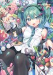  1girl absurdres arm_up ball basketball_(object) bass_guitar birthday black_skirt black_sleeves black_thighhighs blue_eyes blue_hair blue_nails blue_ribbon blush boxcutter cellphone coke-bottle_glasses crying detached_sleeves electric_angel_(vocaloid) fang feet_out_of_frame fingernails glasses google_chrome guitar hair_ornament hatsune_miku hatsune_miku_(nt) heart heart_hair_ornament hello_planet_(vocaloid) highres instrument kagerou_days_(vocaloid) kirisaki_shuusei melt_(vocaloid) microphone miku_miku_ni_shite_ageru_(vocaloid) music news_39_(vocaloid) notebook open_mouth phone piapro pleated_skirt ribbon romeo_to_cinderella_(vocaloid) scissors senbonzakura_(vocaloid) shirt skirt sleeveless sleeveless_shirt song_request songover spring_onion star_(symbol) star_hair_ornament stuffed_animal stuffed_rabbit stuffed_toy teeth thighhighs tongue tree_hair_ornament unhappy_refrain_(vocaloid) vocaloid white_shirt white_sleeves 