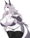  2022 ameliemercedez anthro artist_name big_breasts black_nose bra breasts bulging_breasts canid canid_demon chest_tuft cleavage cleavage_overflow clothed clothing colored countershade_torso countershading demon digital_media_(artwork) female fur grey_body grey_fur grey_hair hair half-closed_eyes hand_on_breast hellhound helluva_boss huge_breasts legwear long_hair looking_aside looking_at_viewer loona_(helluva_boss) mammal monotone_background monotone_hair multicolored_body multicolored_fur narrowed_eyes navel panties portrait red_sclera shaded simple_background slightly_chubby solo thick_thighs thigh_highs three-quarter_portrait tuft two_tone_body two_tone_fur underwear white_background white_body white_eyes white_fur wide_hips 