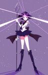  1girl back_bow bishoujo_senshi_sailor_moon black_hair boots bow elbow_gloves gloves highres leotard magical_girl pochi_(askas_is_god) purple_eyes purple_footwear purple_heart purple_sailor_collar purple_skirt sailor_collar sailor_saturn sailor_senshi_uniform saturn_symbol short_hair silence_glaive skirt solo tomoe_hotaru white_gloves white_leotard 