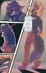 absurd_res anthro ashe_infinity blonde_hair canid canine dragon_ball english_text facial_markings fox fur grey_body grey_fur hair head_markings hi_res highlights_(coloring) mammal markings multicolored_body multicolored_fur multicolored_hair multicolored_tail pink_body pink_eyes pink_fur pink_highlights pink_paws purple_hair queenrupti solo speech_bubble super_saiyan symbol tail text yellow_eyes
