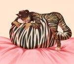  anthro belly big_belly big_breasts breasts clothing cowboy_hat fan_character female fur hat headgear headwear iam3d markings original_character_do_not_steal soft_belly solo striped_body striped_fur striped_markings striped_tail stripes tail_markings thick_thighs vore 