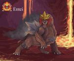  2022 absurd_res black_sclera brown_body brown_scales entei feral generation_2_pokemon grey_body grey_scales hi_res legendary_pokemon multicolored_body multicolored_scales nintendo pokemon pokemon_(species) quadruped radicalgator red_body red_eyes red_scales scales scalie solo video_games yellow_body yellow_scales 