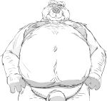  2022 anthro belly big_belly genitals humanoid_hands kemono male mammal moobs navel nipples overweight overweight_male penis simple_background solo ursid yamakake 