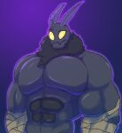  abs absurd_res antennae_(anatomy) anthro arthropod bandage behemoffs biceps big_muscles grey_body grey_skin hi_res huge_muscles insect lepidopteran male moth muscular muscular_anthro muscular_male neck_tuft pecs purple_background simple_background solo tuft 