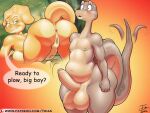  aged_up anthro anus balls belly big_balls big_belly big_breasts big_butt blush bodily_fluids breasts brontosaurus butt cera_(the_land_before_time) ceratopsian chubby_anthro curvaceous curvy_female curvy_figure curvy_male dialogue dinosaur dinosaurs_inc. diplodocid don_bluth duo erection female genital_fluids genitals girly hi_res huge_butt littlefoot male male/female ornithischian precum presenting presenting_anus presenting_hindquarters presenting_pussy pussy reptile sauropod scalie side_boob simple_background the_land_before_time thick_thighs trias triceratops voluptuous wide_hips 