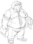  2022 anthro belly big_belly bottomwear canid canine canis clothing domestic_dog humanoid_hands kemono male mammal moobs necktie overweight overweight_male pants shirt simple_background solo topwear yamakake 