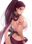  1girl ass braid breasts brown_eyes closed_mouth earrings facial_mark fire_emblem fire_emblem:_three_houses highres jewelry large_breasts leonmandala long_hair looking_at_viewer nipples nude petra_macneary purple_hair simple_background solo 