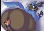  anthro beard big_butt blue_body bottomwear brown_bottomwear brown_clothing brown_hair brown_pants buizel butt clothed clothing cole_(colelucario) colelucario duo facial_hair generation_4_pokemon hair hi_res huge_butt hyper hyper_butt lucario male nintendo orange_body pants pokemon pokemon_(species) rodrick_(colelucario) thick_thighs topless video_games 