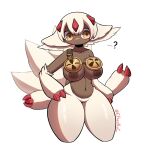  3_fingers 3_toes 4_arms absurd_res animal_ears anthro big_breasts breasts brown_nipples claws cleavage clothed clothing dark_body dark_skin ethernsfw eyewear feet female fingers fluffy fluffy_ears fluffy_hair fluffy_tail fur goggles goggles_around_neck hair hand_on_hip hi_res made_in_abyss monster_girl_(genre) multi_arm multi_limb multi_tail narehate nipples question_mark short_hair solo tail thick_thighs toes topless topless_female white_body white_fur white_hair wide_hips yellow_eyes 