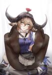  1girl :o absurdres animal_ears arknights bangs black_footwear black_gloves black_pantyhose blue_gloves blush breasts brown_hair cow_ears cow_girl cow_horns feet gloves green_eyes grey_skirt hair_between_eyes highres horns legs_up long_hair looking_at_viewer miniskirt onedr pallas_(arknights) panties panties_under_pantyhose pantyhose parted_lips purple_shirt shirt shoes shoes_removed short_sleeves simple_background sitting skirt small_breasts soles solo spread_legs thighband_pantyhose toes two-tone_gloves underwear upskirt veil white_background white_panties 