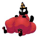  anthro big_breasts black_body black_eyes breasts clothed clothing cult_of_the_lamb domestic_cat felid feline felis female forneus_(cult_of_the_lamb) headgear headwear hi_res huge_breasts hyper hyper_breasts mammal nipple_outline paws sitting solo thegeckoninja thick_thighs 