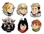  animal_ears b4rmn black_eyes black_hair blonde_hair brown_eyes brown_hair cat_ears chilchuck dungeon_meshi dwarf elf falin_thorden green_eyes highres izutsumi laios_thorden looking_at_viewer marcille pointy_ears senshi_(dungeon_meshi) slit_pupils smile yellow_eyes 