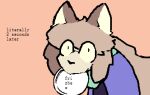  aliasing anthro canid canine catjam_(artist) caught caught_in_4k clothing dialogue eyewear female frisbee frisbee_in_mouth fur glasses hair jacket karina_(catjam) long_hair looking_at_viewer mammal scarf shaded simple_background simple_shading sketch solo tan_body tan_fur text topwear 
