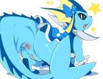  absurd_res anus blue_body clothed clothed_feral clothing eeveelution female feral generation_1_pokemon genitals hi_res looking_at_viewer luuriolu nintendo open_mouth pokemon pokemon_(species) pussy solo vaporeon video_games 