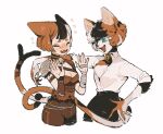  anthro bell bell_collar blue_eyes blush blush_lines calico_cat calico_cat_humanoid clothed clothing collar domestic_cat duo eyes_closed felid feline felis female hair hi_res humanoid juanmao1997 mammal mottled multicolored_hair open_mouth open_smile piebald pupils slit_pupils smile 