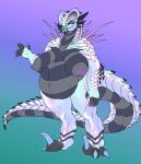 absurd_res anthro areola blue_body breasts chubby_anthro chubby_female claws countershading dragon fangs female grey_body hi_res looking_at_viewer nipples nude pregnant pregnant_female simple_background smile solo teeth thick_thighs tolerain yellow_eyes 