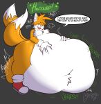 2022 absurd_res after_vore anthro belly big_belly burping canid canine dialogue digestion_noises fox fully_inside g00eygutz hand_on_belly hand_on_own_belly hands_on_belly hands_on_own_belly hi_res huge_belly male mammal miles_prower obese obese_anthro obese_male open_mouth oral_vore overweight overweight_anthro overweight_male same_size_vore sega solo sonic_the_hedgehog_(series) speech_bubble thick_thighs vore weight_gain
