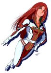  1girl breasts christina_mackenzie earth_federation gloves green_eyes gundam gundam_0080 highres long_hair looking_at_viewer mecha_pilot_suit pgmajimaji pilot_suit red_hair science_fiction simple_background solo white_background 