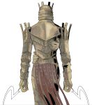 192_saioma 1boy armor breastplate commentary cowboy_shot dark_souls_(series) dark_souls_i dual_wielding from_behind full_armor gauntlets gold_armor helmet highres holding knight knight_lautrec_of_carim male_focus shotel simple_background solo sword weapon white_background 