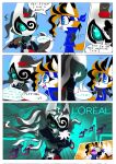 anthro bat-eared_fox canid canine clothing comic dialogue duo fox fur green_eyes grey_body grey_fur hair hi_res humanoid hybrid jojo_pose kerchief long_hair male male/male mammal maned_wolf mask one_eye_obstructed orange_body orange_fur realta realta22 sound sound_effects speech_bubble spyralis