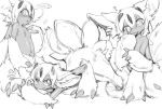  2022 3_fingers anthro bent_over big_ears blush breasts claws faputa female fingers fluffy fur hair made_in_abyss monochrome monster multi_arm multi_limb multi_tail narehate navel nipples open_mouth pose question_mark simple_background small_breasts swaybat white_background 